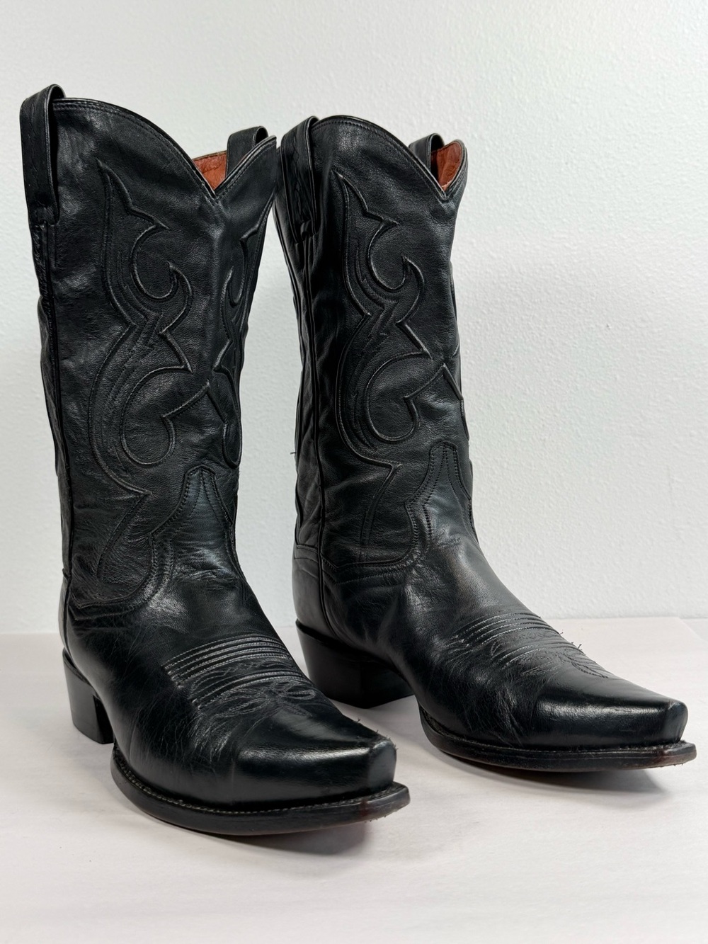 Dan Post Men’s Black Leather Cowboy Boots Size 9 D Calfskin DP2295 Snip Toe